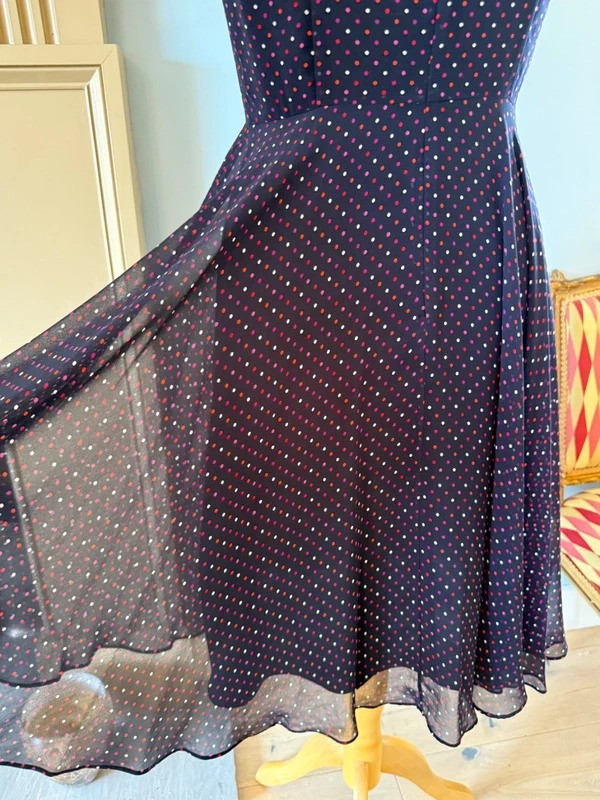 HOBBS Navy Polka Dot Floaty Dress UK12 red pink white spots Cocktail Wedding