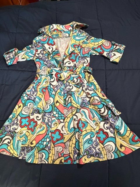 LAPIS Colorful abstract pattern trench coat/ dress SMALL – Yellow, Blue, Red