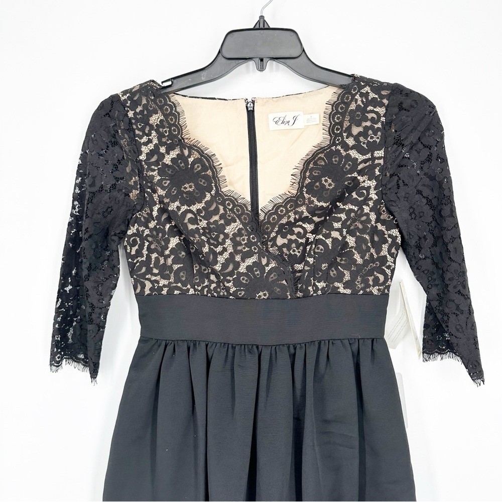 NWT Eliza J Lace & Faille Scalloped Black Dress Size 4