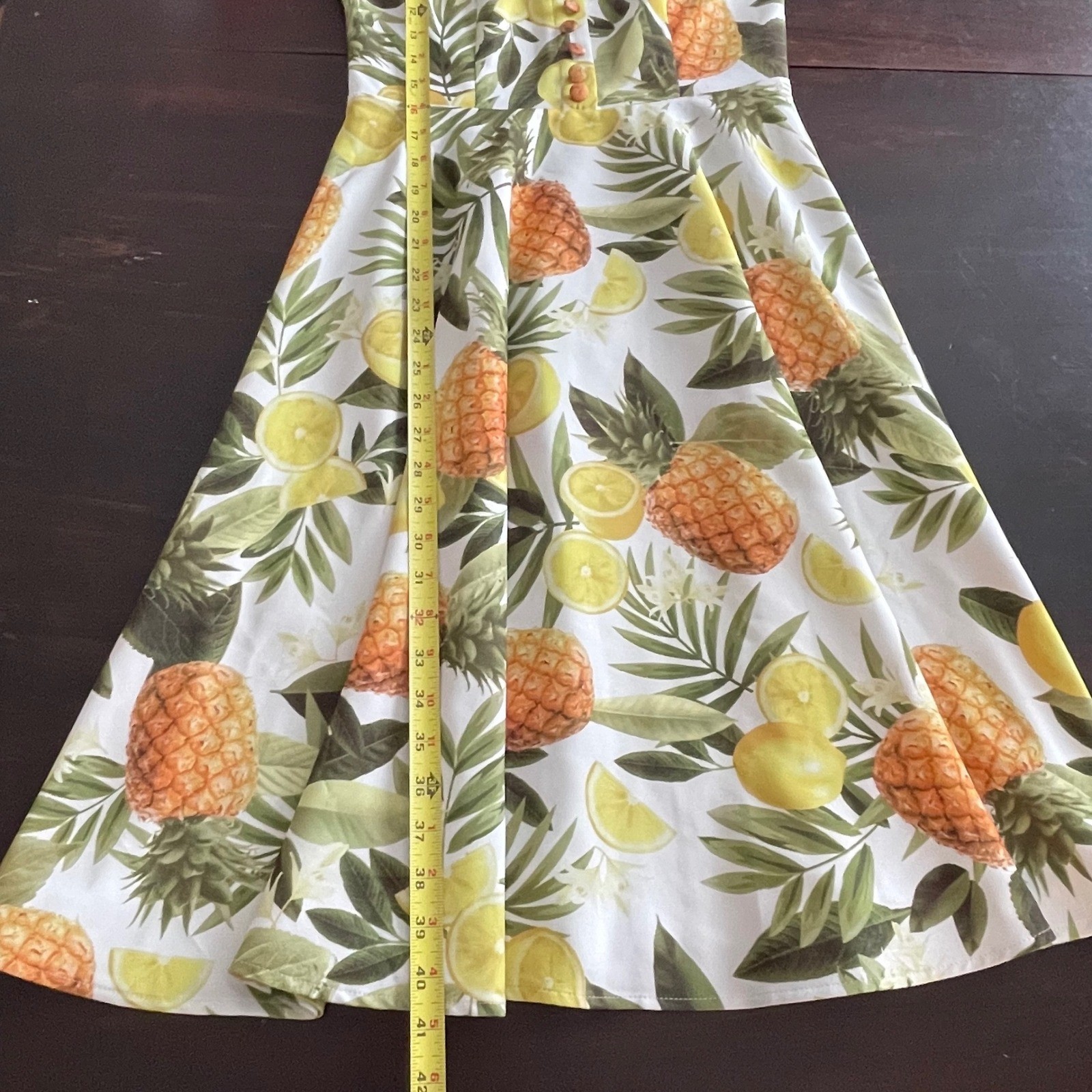 Tropical Pineapple Lemon Fruit Print Fit Flare Dress Sleeveless Rockabilly White