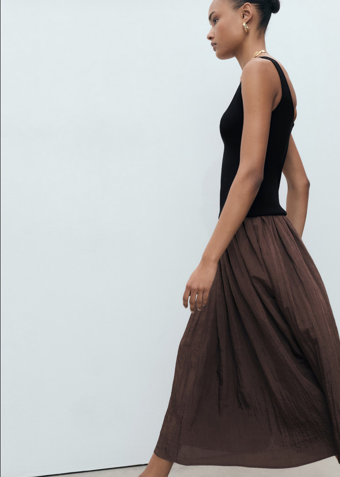 NWT MANGO MNG BLACK CHOCOLATE MIXED-MEDIA A-LINE DRESS SZ S US 4