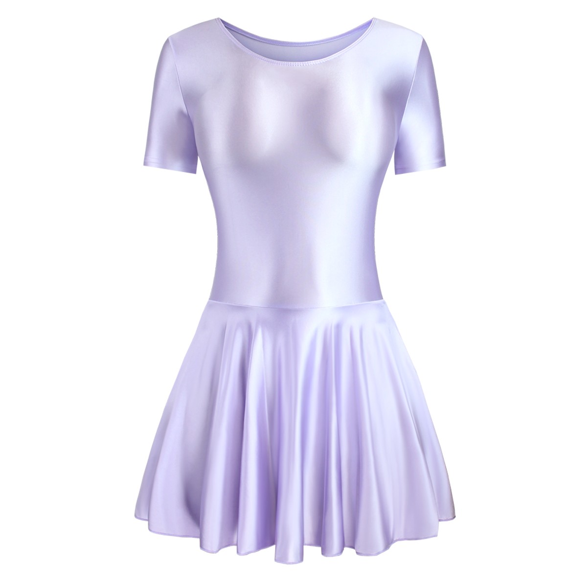 Women Glitter Spandex Elastic Yoga Dance Fitness Dress Shortsleeve Ballet Skirts