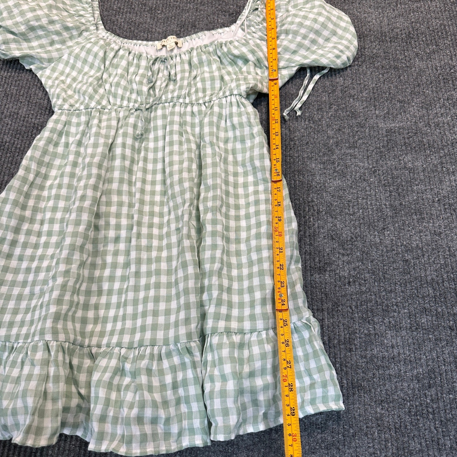 Thirty Third L/A Gingham Mini Dress Large Green White Puff Sleeve Cottagecore