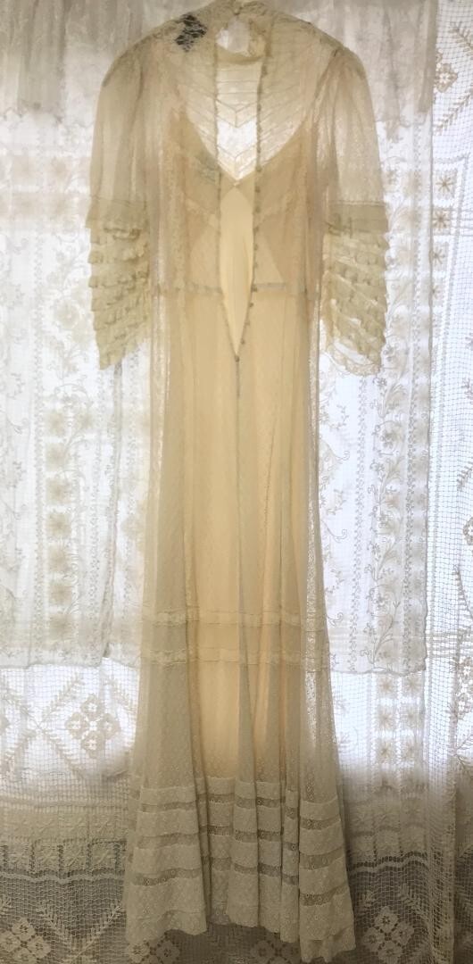 RRL RALPH LAUREN 100% Silk See-through Lace Ruffle Long Dress Women 2 Off White
