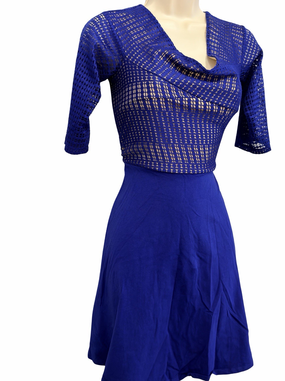 Dorothy Perkins Blue Lace Overlay Skater Dress UK 10
