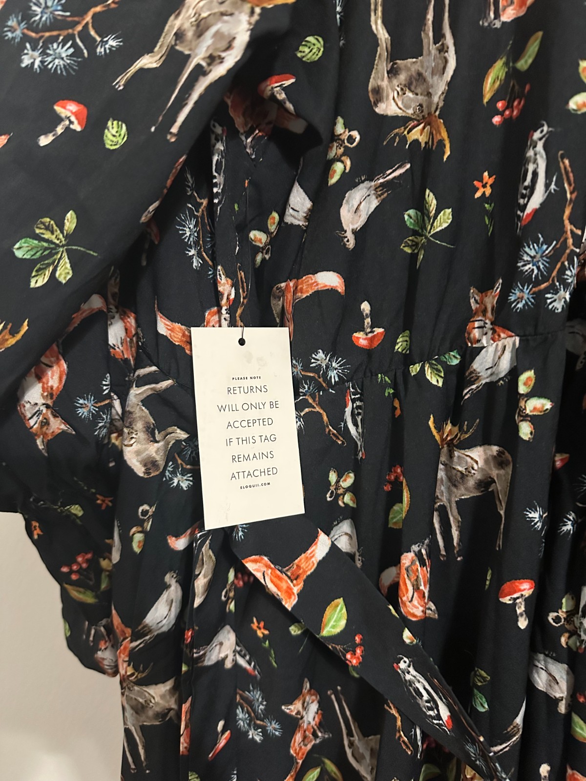 New Womens Eloquii Dress Size 26 Plus Black Woodland Animals Fox Moose Ruffles
