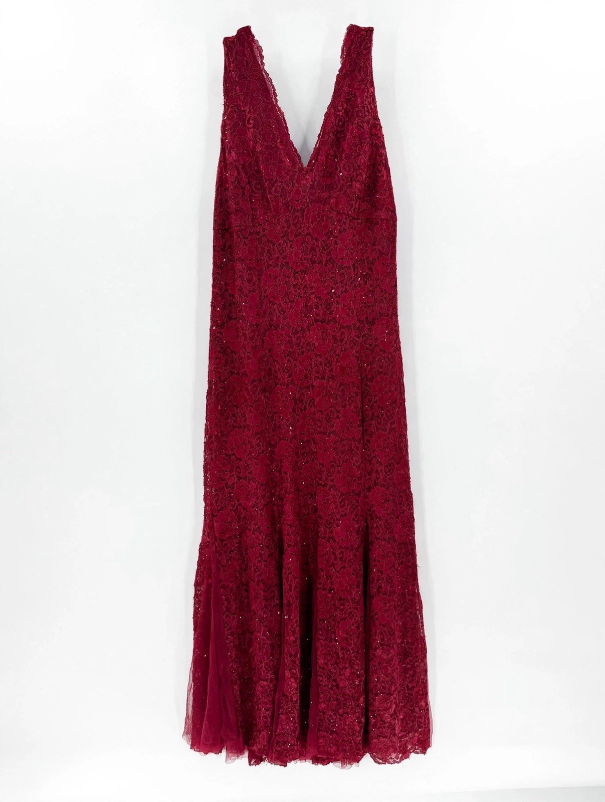 Lovely Grace Dress L Wine Burgundy Lace Sequin Formal Gown Prom Maxi Tie Back