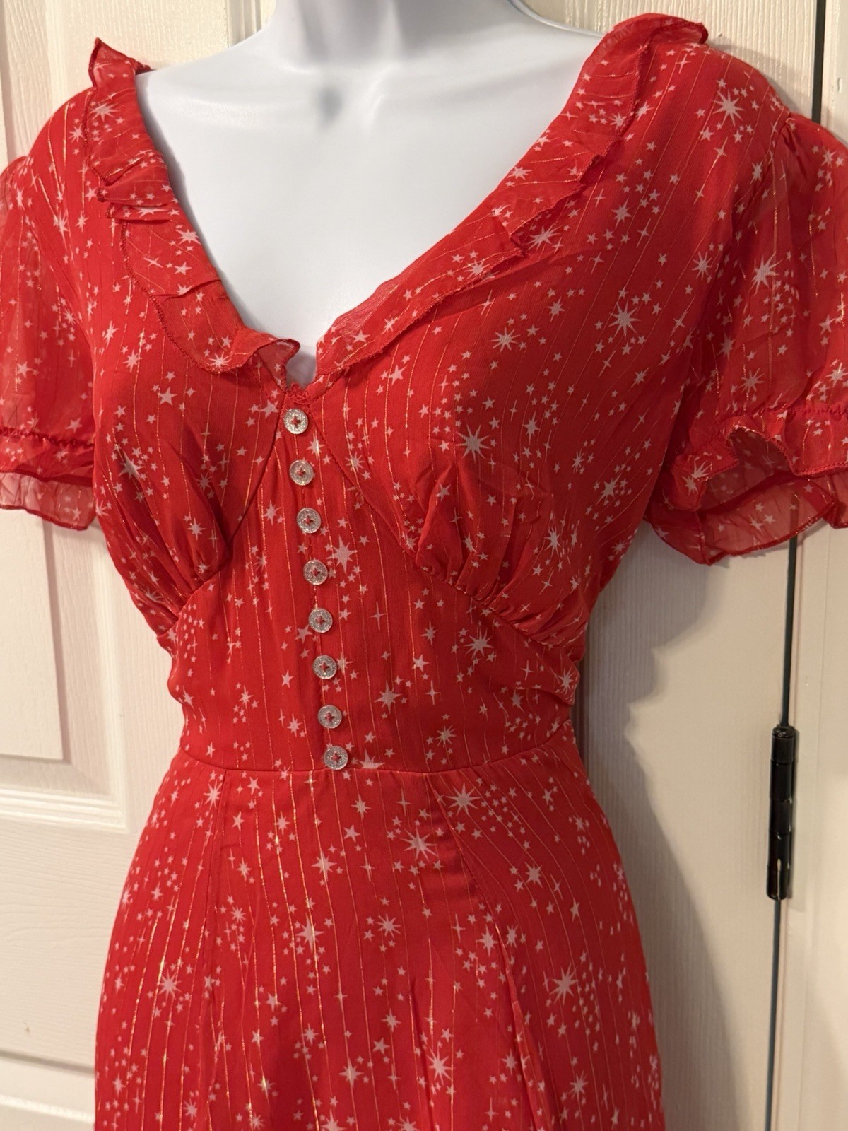 NEW Hell Bunny Red Sparkle Party Swing Dress Medium Holiday Pinup Stars 50s 60s