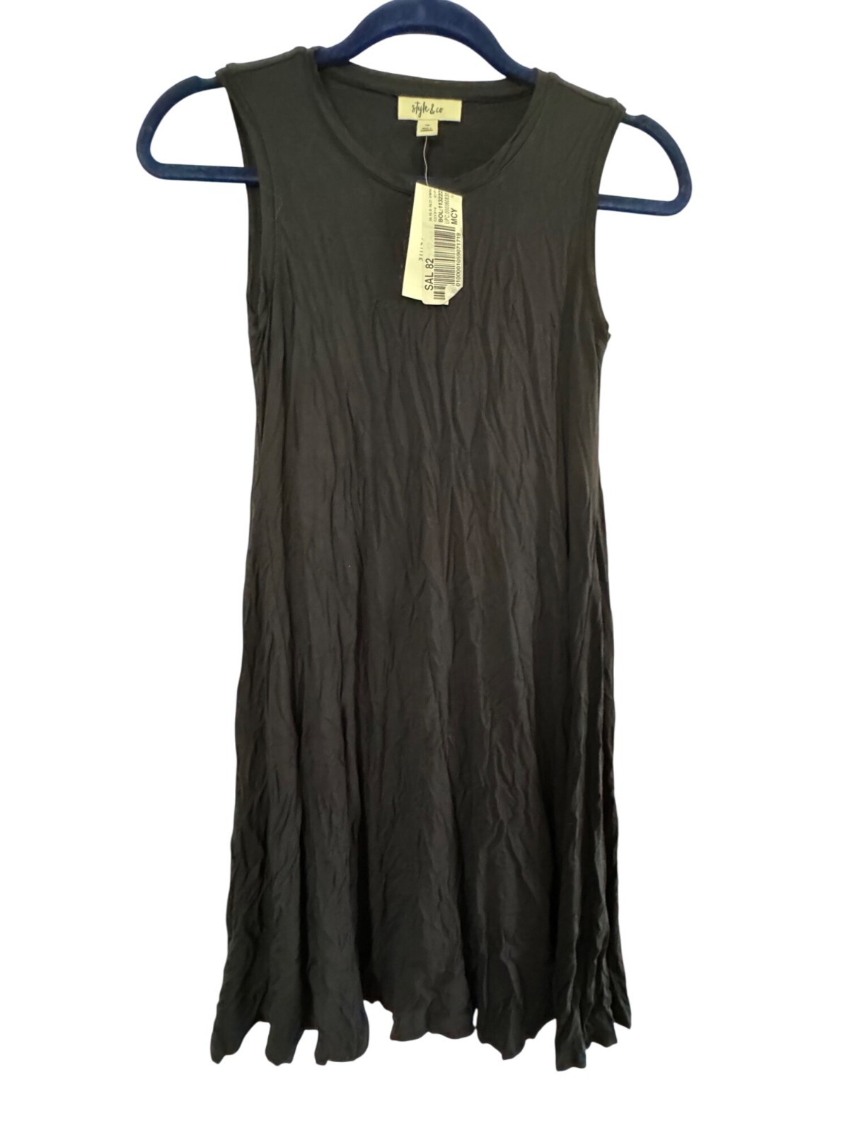 Style & Co Womens Sleeveless Crinkle Dress PP Black Rayon/Spandex Blend New With