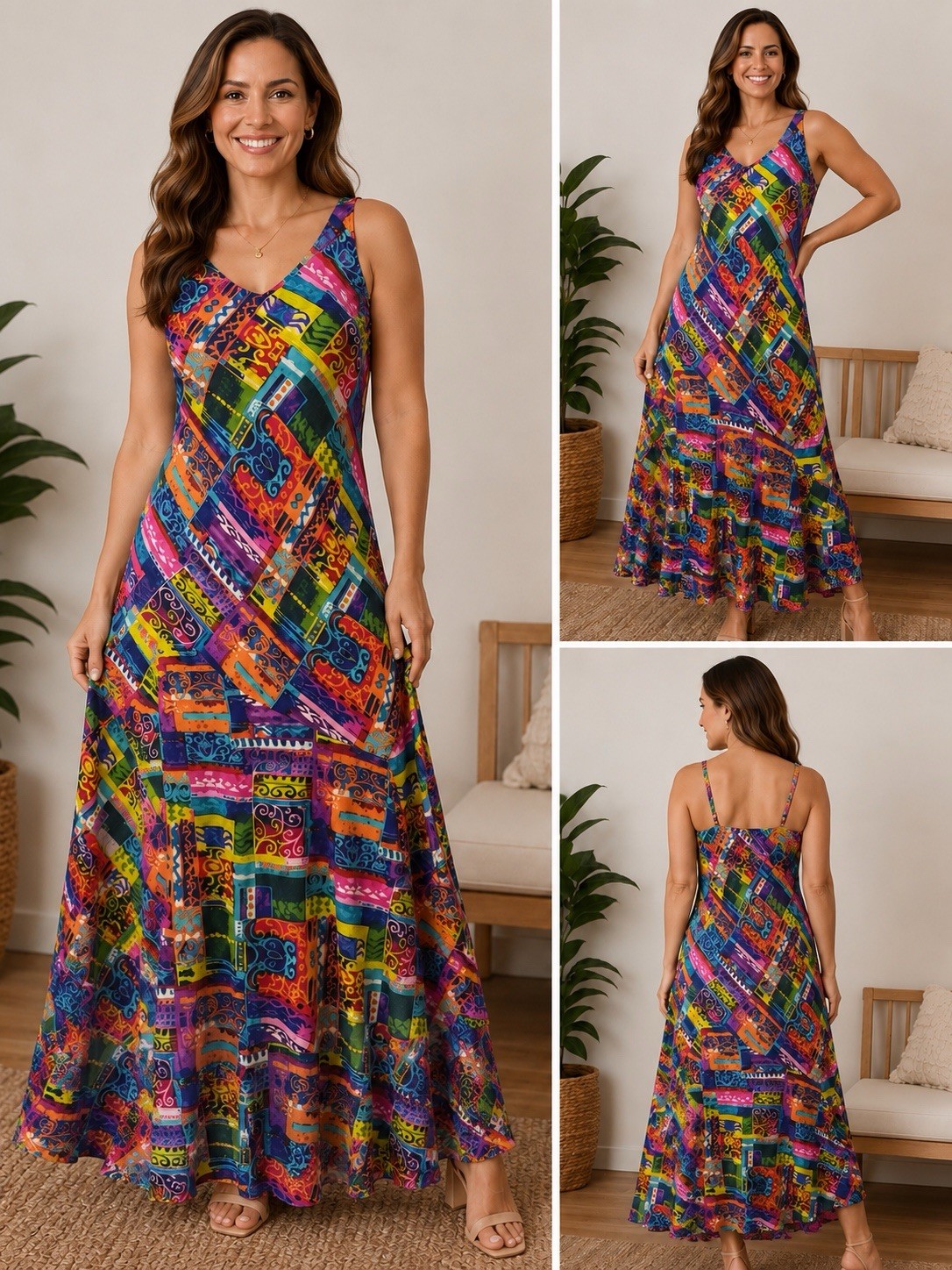 Jams World Harmony Maxi Dress Women’s XL Hawaiian Rayon Tropical Art Print USA
