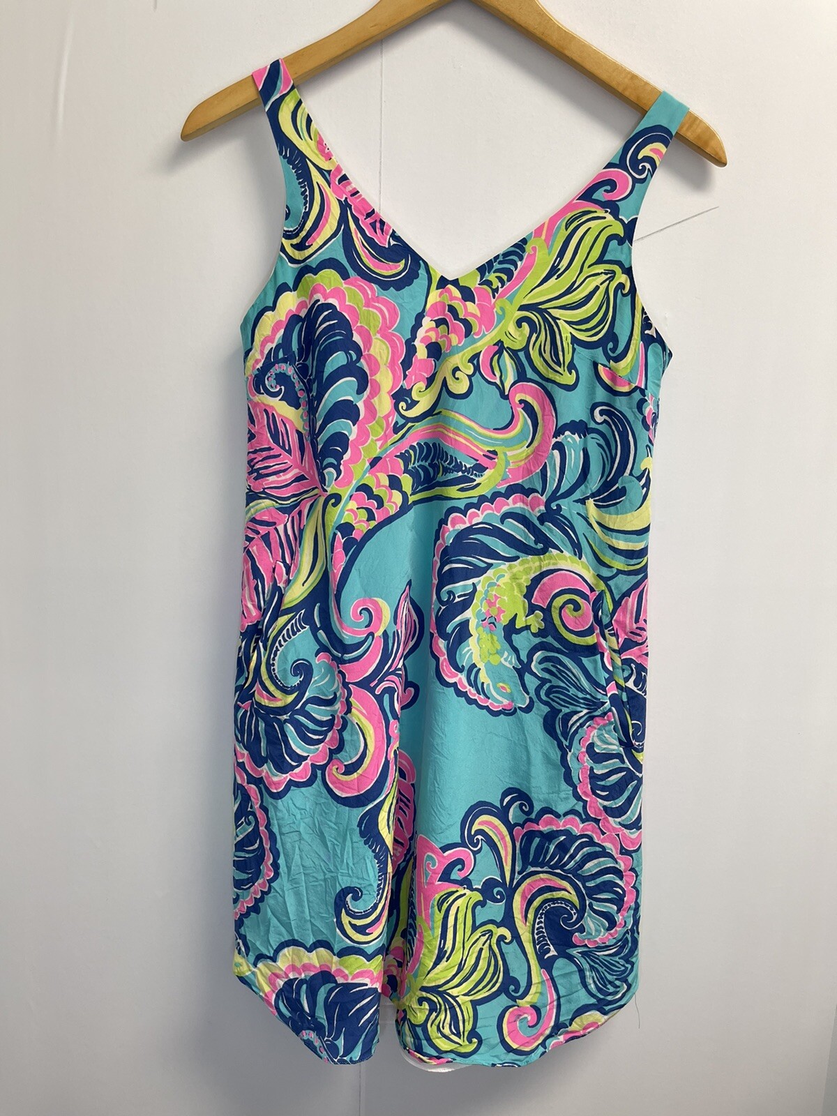 Lilly Pulitzer Women’s Size XS Blue Pink V-neck Spaghetti Strap Pockets Lined