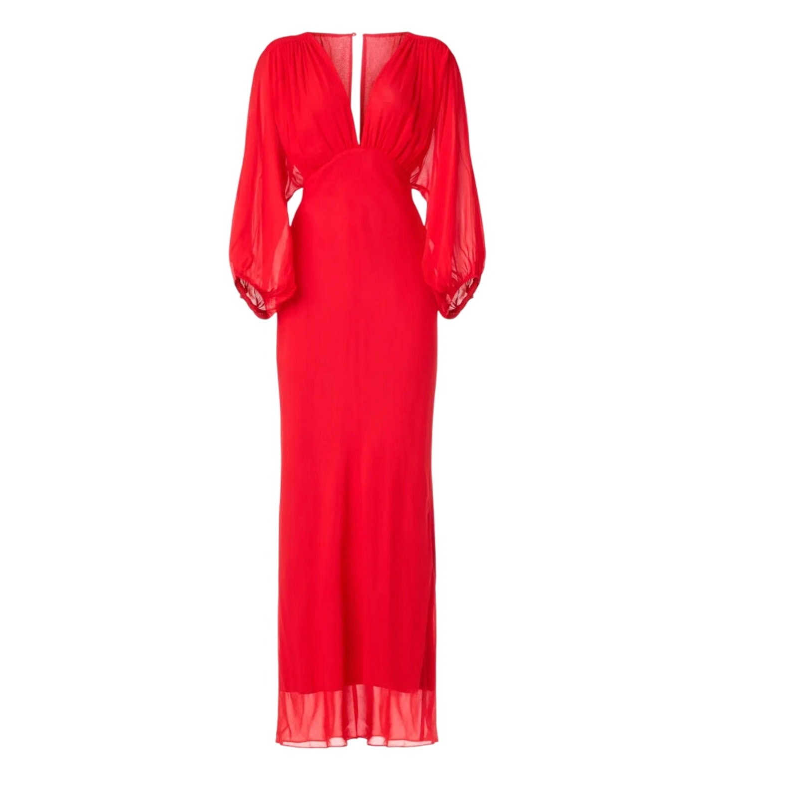 Shona Joy Red Plunging Chiffon Gown SIZE 0 Formal Draped Maxi Dress $440 Flaw