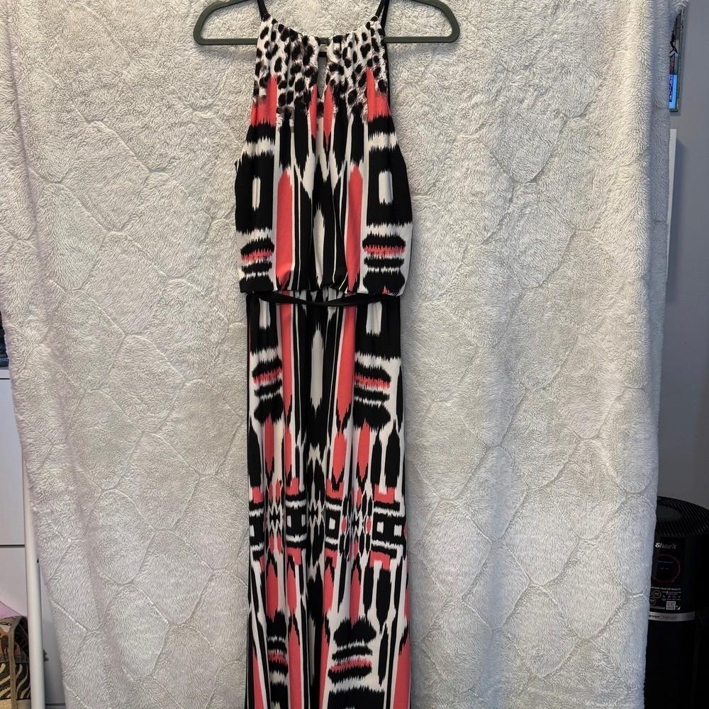 London Style Collection Mixed Print Maxi Dress Pink Black Ikat Leopard Size 10