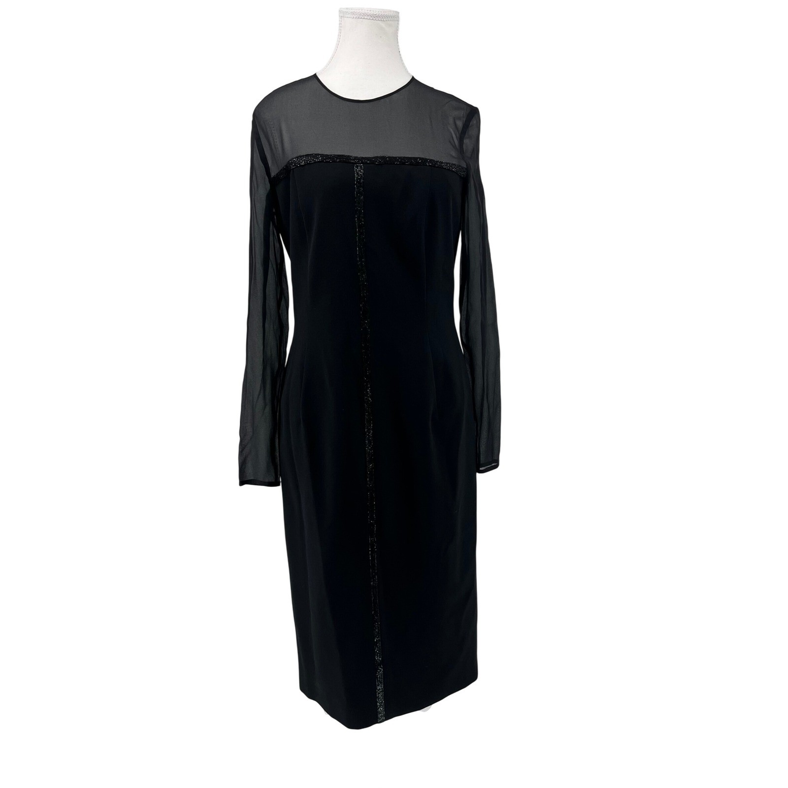 Escada Dhrti Black Beaded Sheer Mesh Illusion Midi Dress Silk S 36 NEW $1595