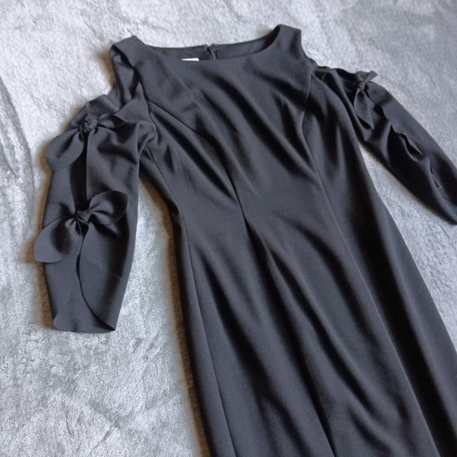 Donna Morgan Black Cold Shoulder Bow Sleeve Dress Size 2, Fairy Fairycore Zips
