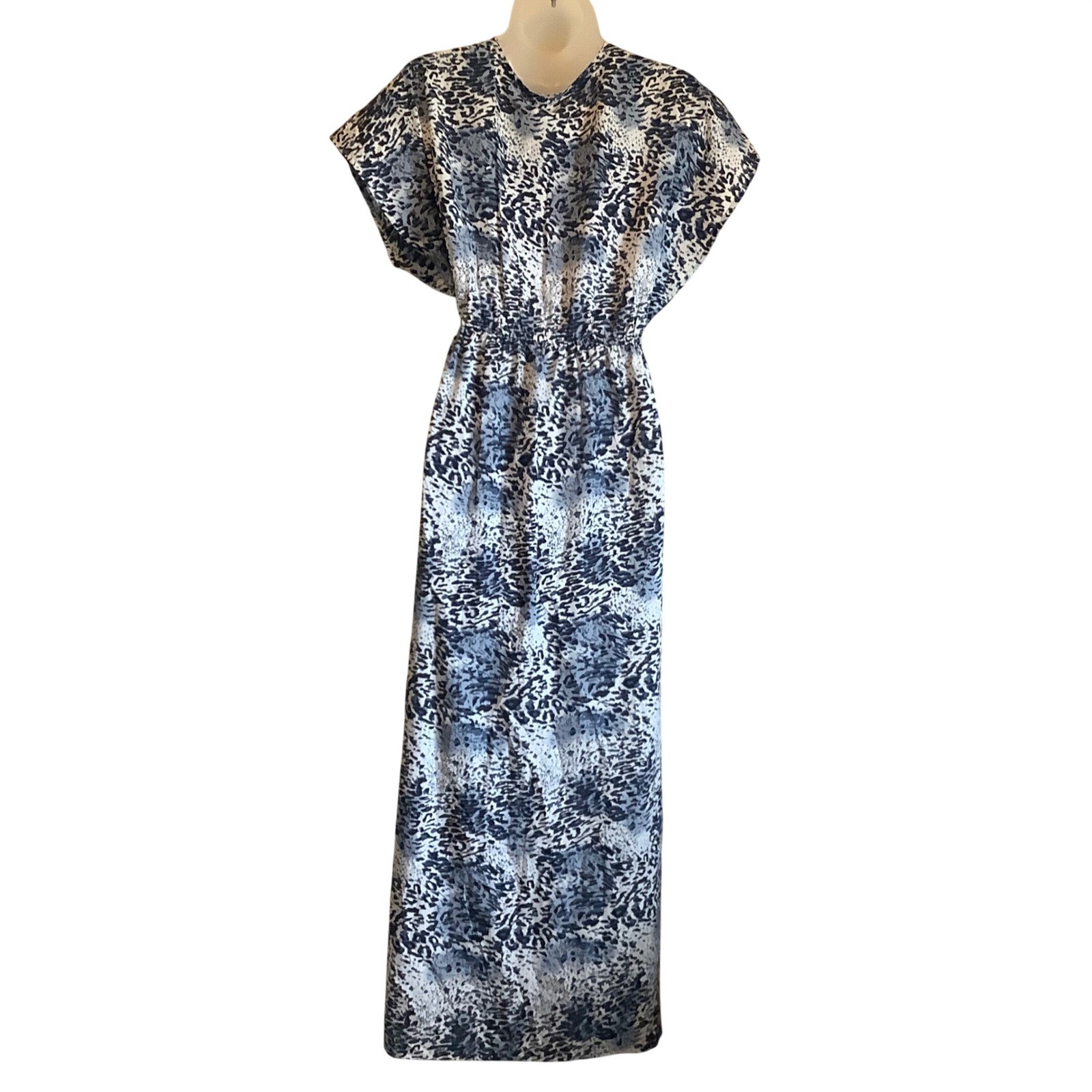 Kendall + Kylie Blue Animal Print Maxi Dress V-Neck Elastic Waist Small NEW