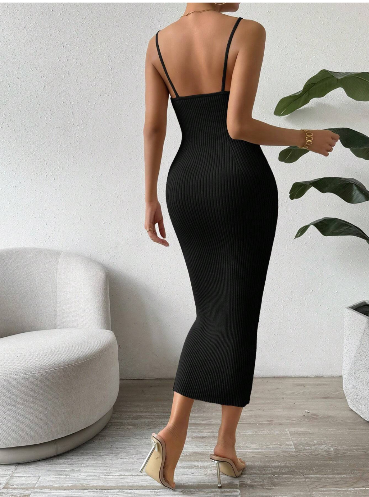 Black Clasi Casual Solid Color Slim Fit Knit Tank Dress Sz XS S M L