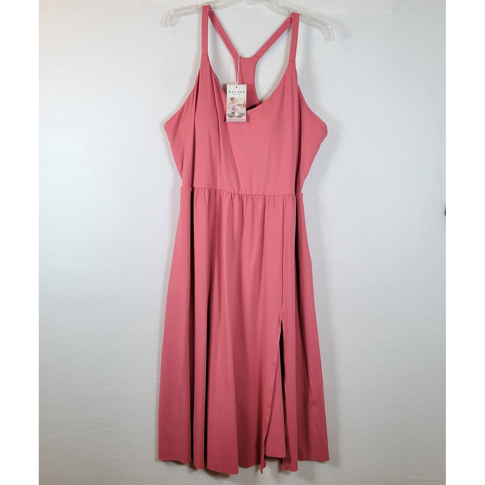 Halara Womens Racerback Built-in Shorts Slit Tank Midi Dress Size 2X Pink Sports