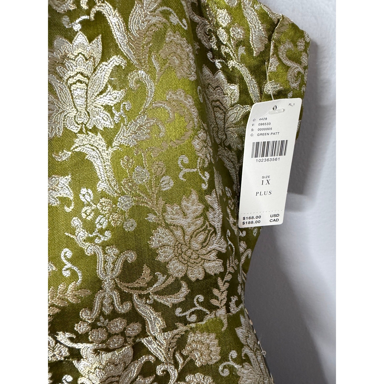 Maeve Sleeveless Brocade Shift Mini Dress Cocktail Green Gold Women’s 1X New