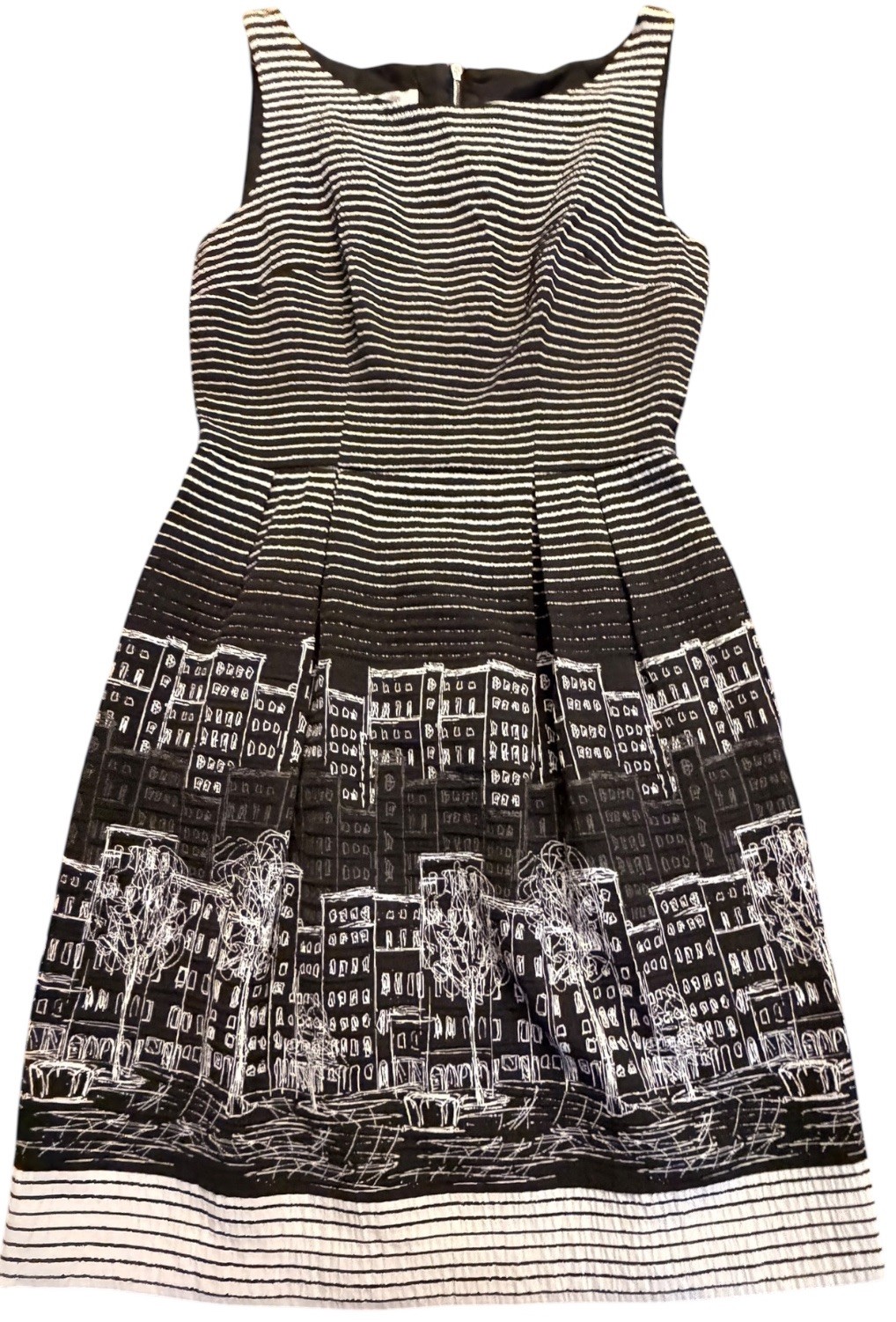 Suzi Chin for Maggy Boutique Cityscape Skyline Print Fit Flare Dress Size 2