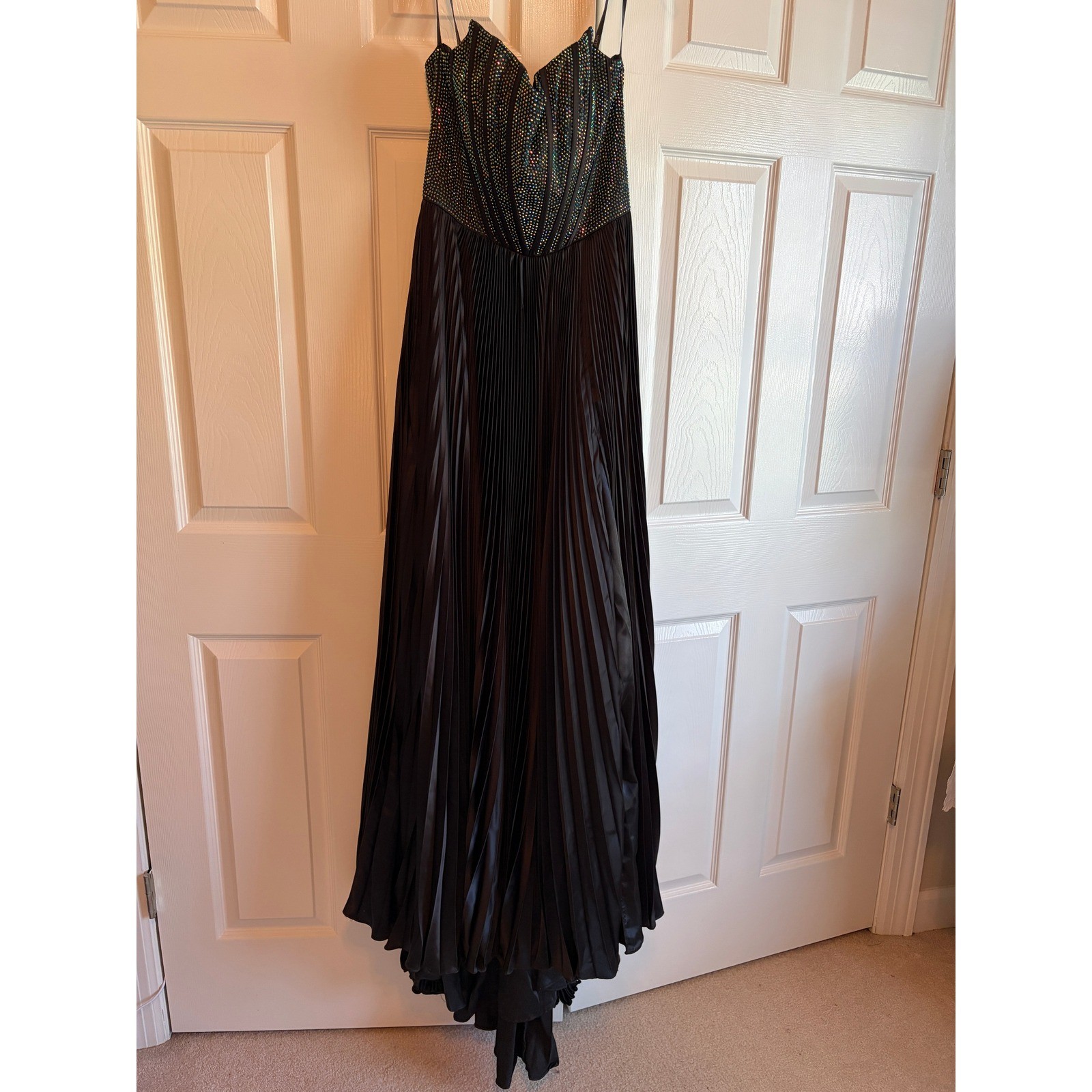 Rachel Allan Black Iridescent Rhinestone Corset Pleated Gown Prom Dress NWT
