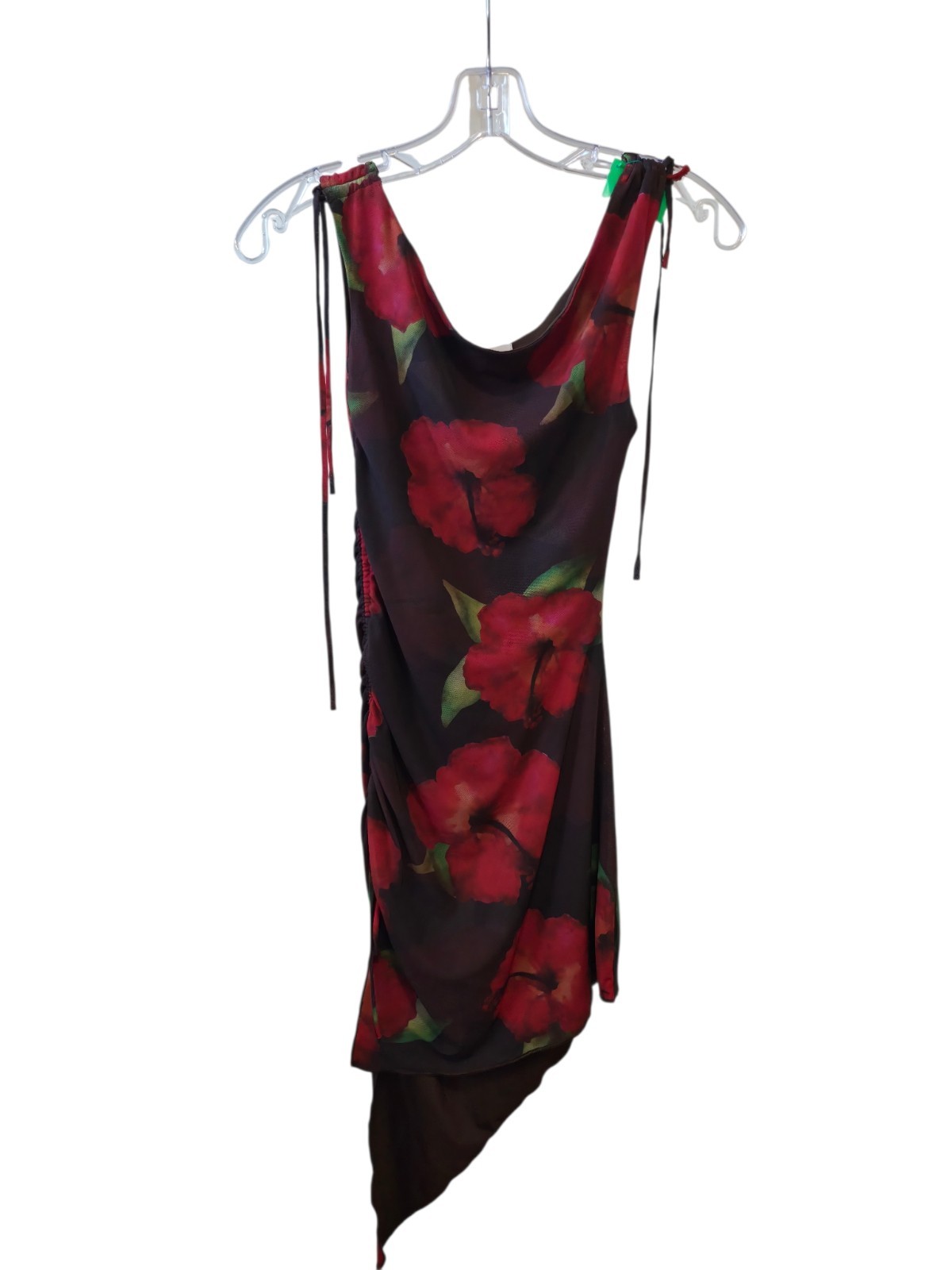 Princess Polly Floral Ruched Asymmetrical Midi Dress Brown Red Mesh Size 2