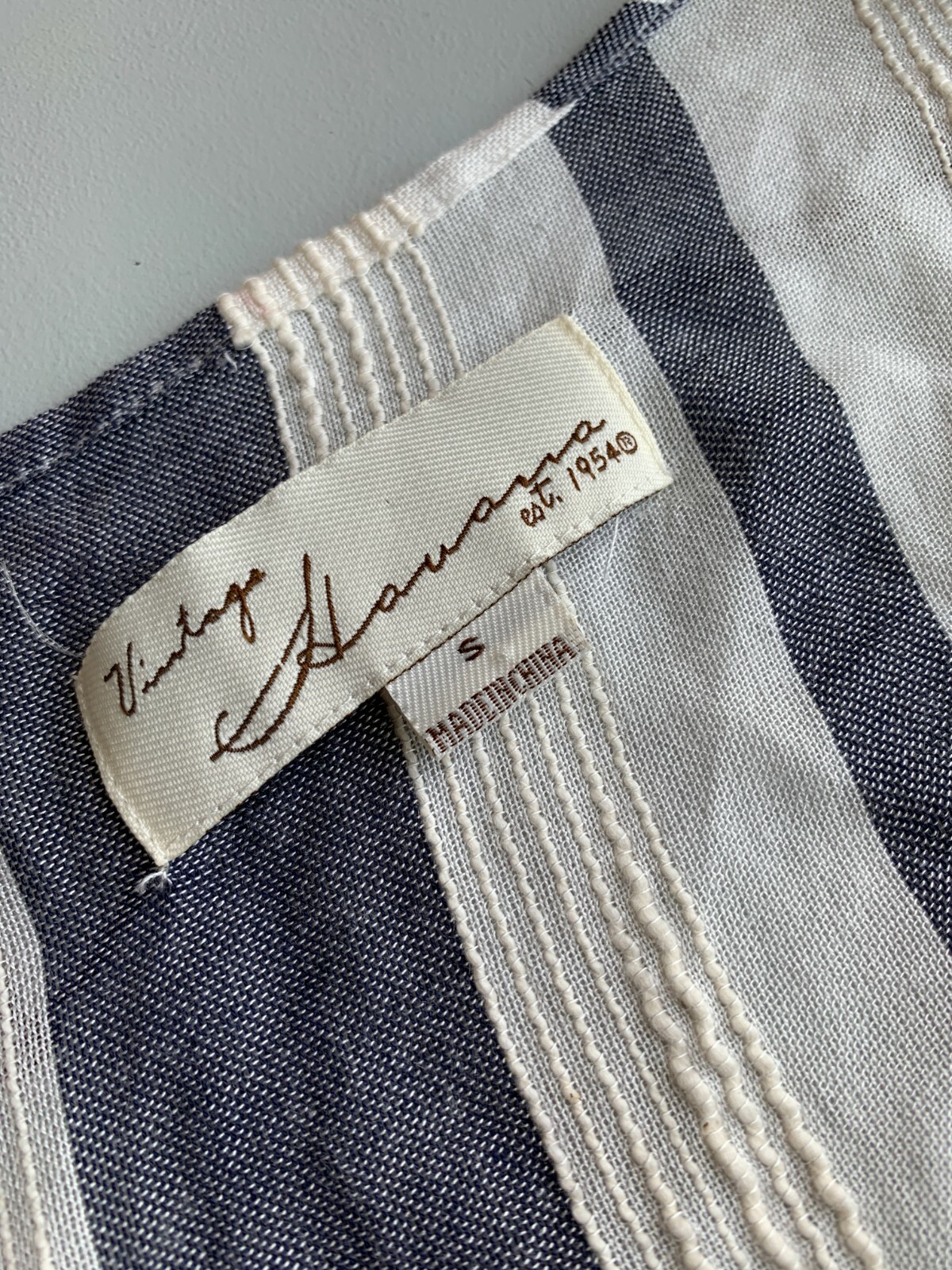 Vintage Havana Striped keyhole front Ruffle Dress Blue White Small Tie Front S
