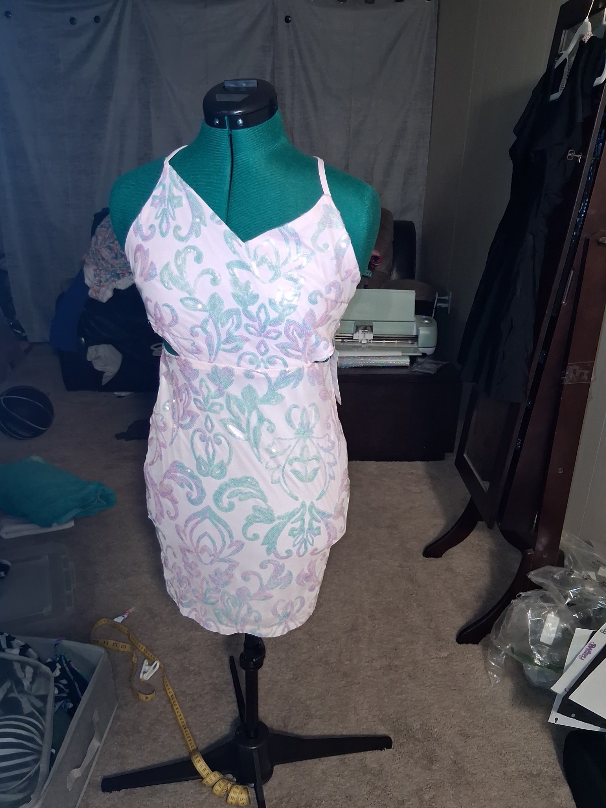 NWT Pink Sequin Formal TIE BACK Dress