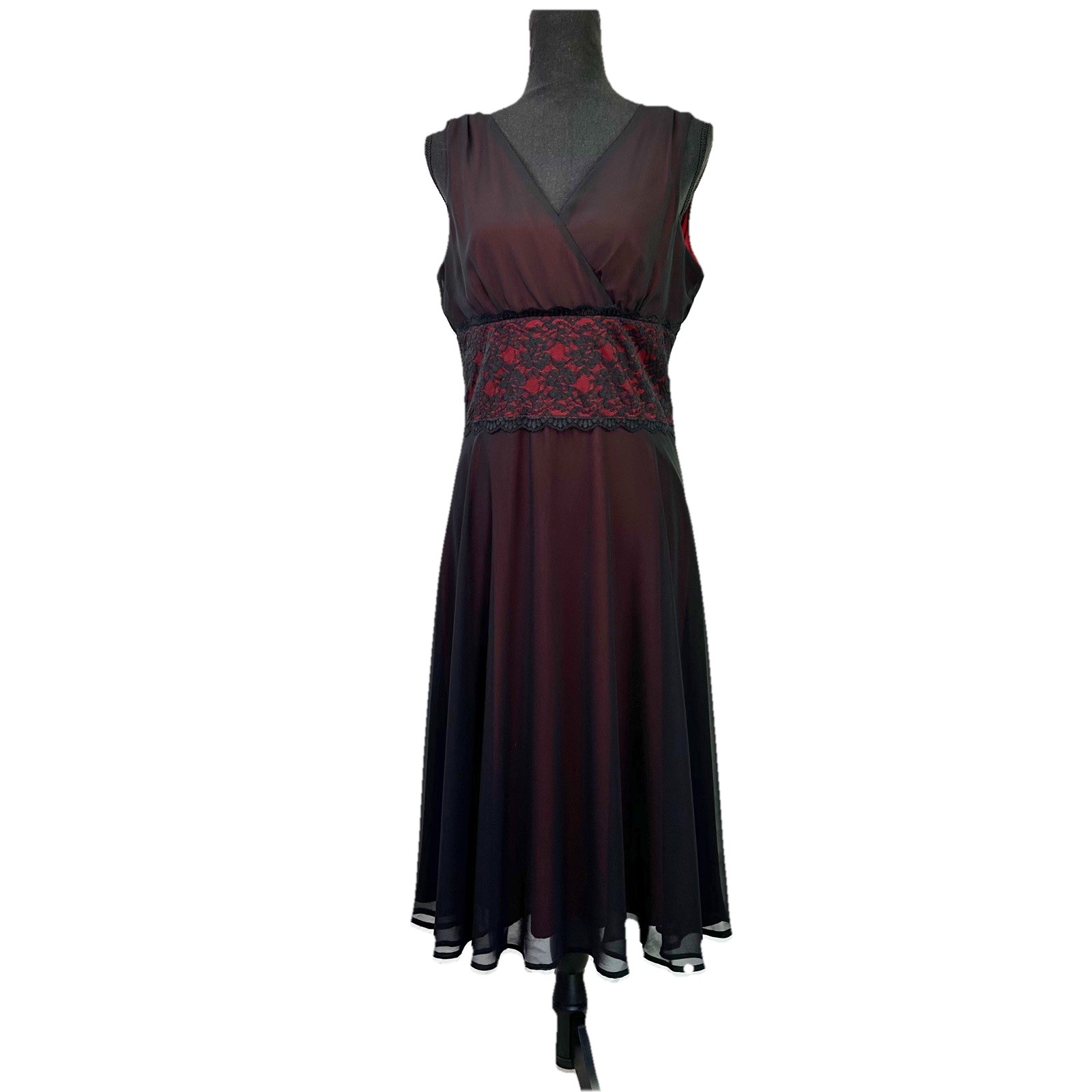 Vintage 90s Y2K Black Red Lining Mesh Lace Sheer Midi Dress Goth Whimygoth 12