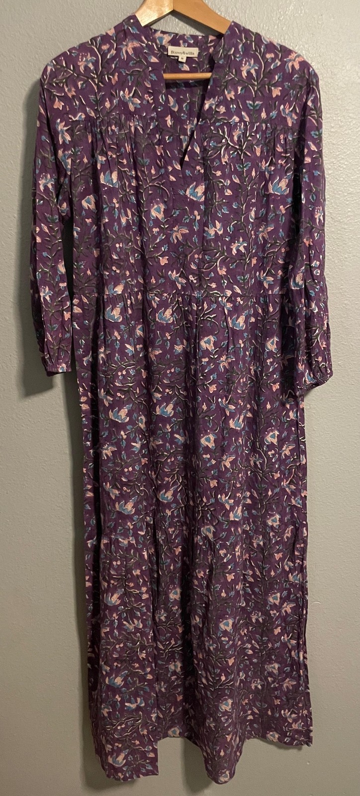 Fitzroy & willa Maxi Dress Womens Medium Purple Floral Cotton Tiered Cottagecore