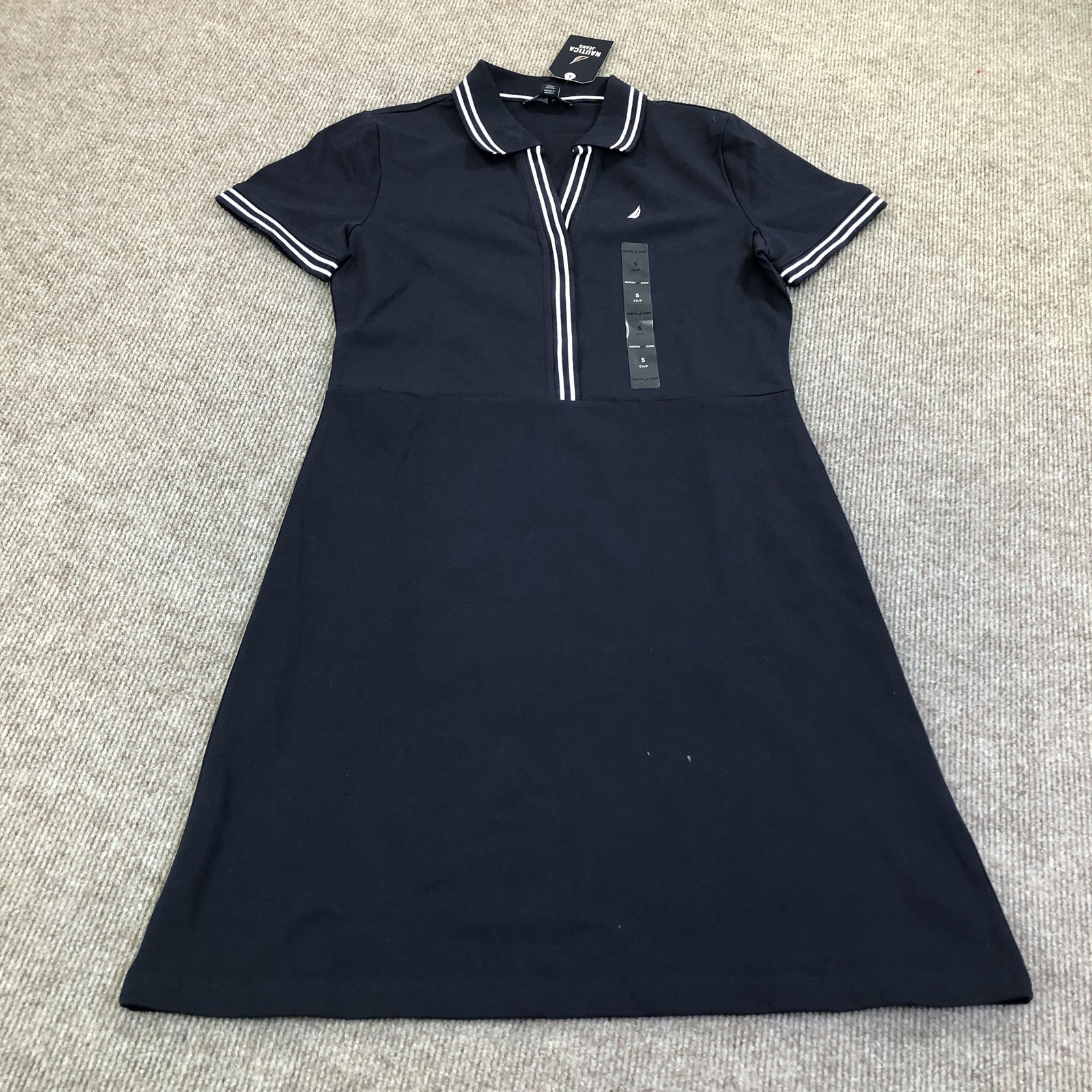 Nautica Shirt Dress Womens Small Blue Polo Knit Short Sleeve Nautical Summer