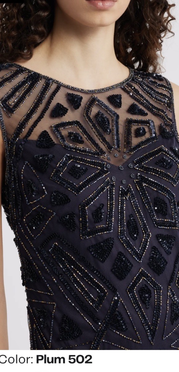 Pisarro Nights Geometric Beaded Mesh Sleeveless Gown Size 20 New Plum