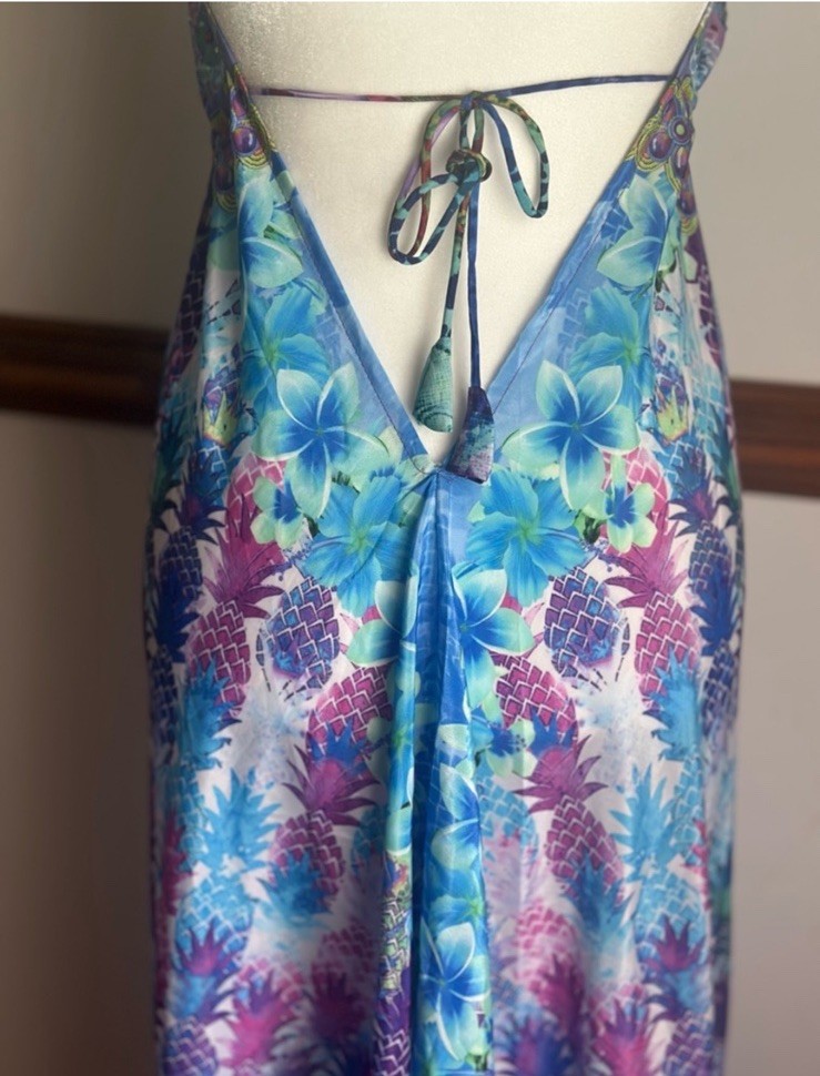 India Boutique, Women’s Long Backless Halter Dress Blue Purple Pink (Free Size)