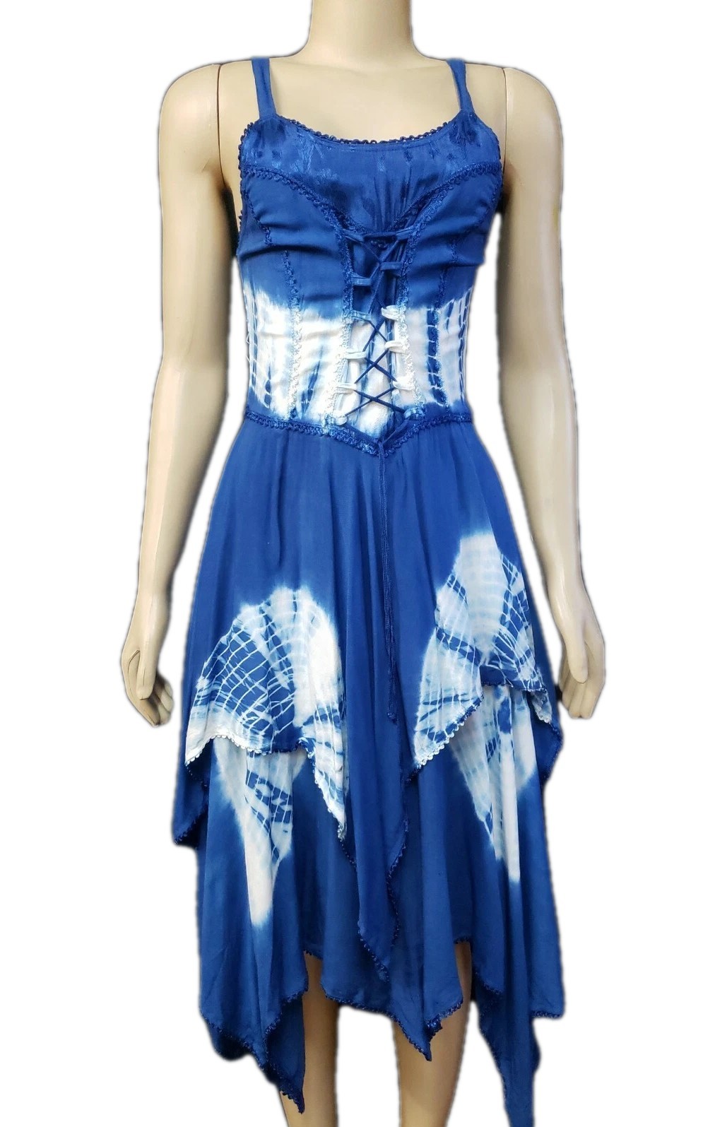My Choice Corset Handkerchie Hem Size S Blue Tie Dyed Women’s Dress NEW #CB5
