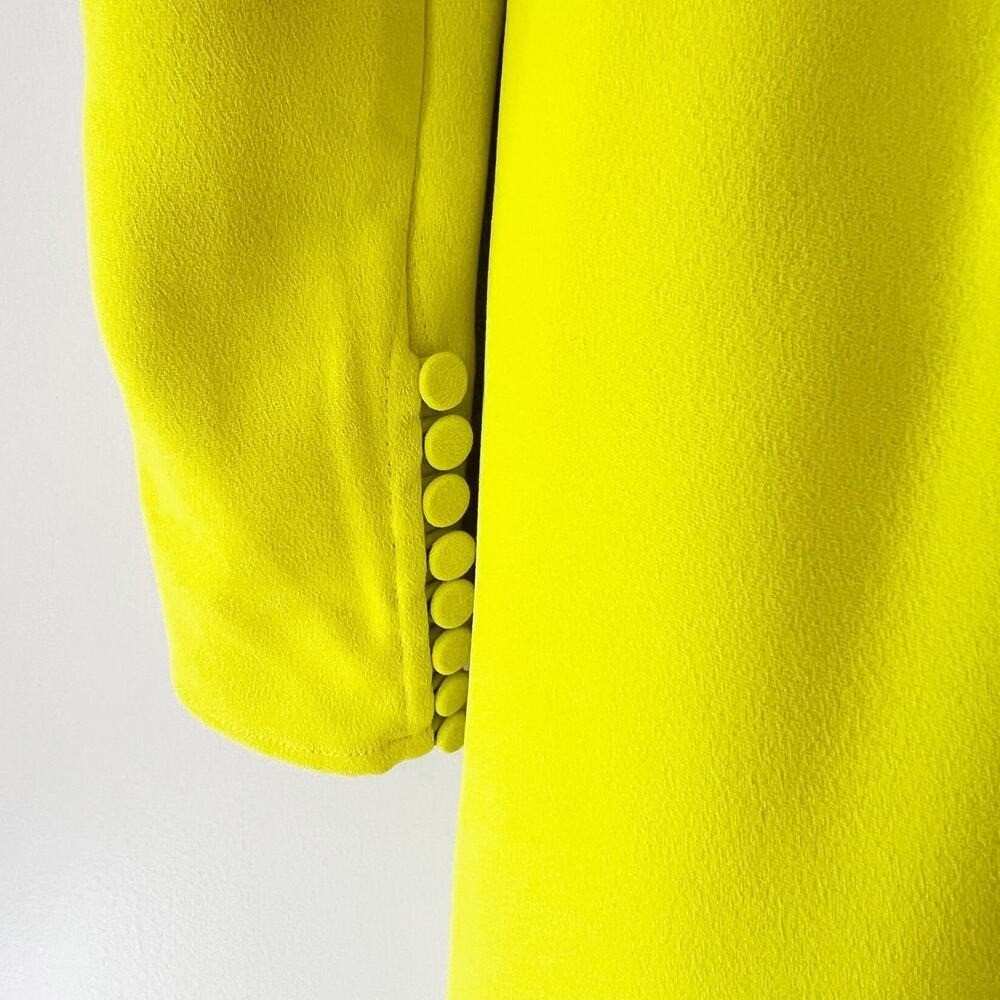 Self-Portrait Crepe Ruched Midi Dress Lime Green Puff Sleeve 6 NWT