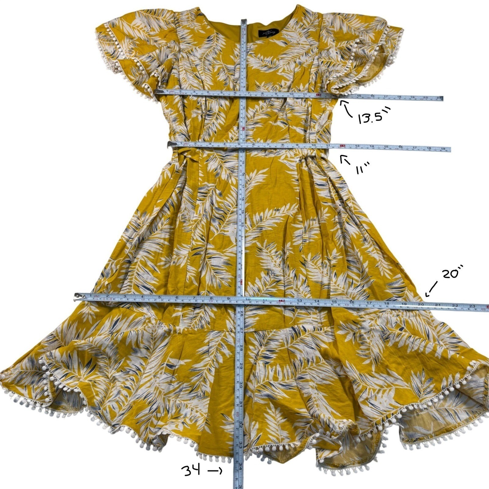 milk & honey yellow white leaf mini ruffle dress cottagecore modest western chic