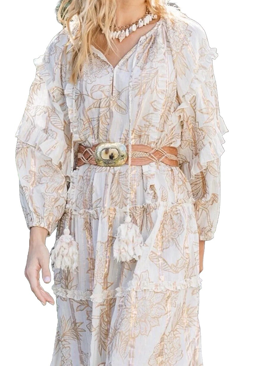 Miss June Paris Cotton Boho Chic Maxi Rose Gold Silver Lame O/S New With Tags
