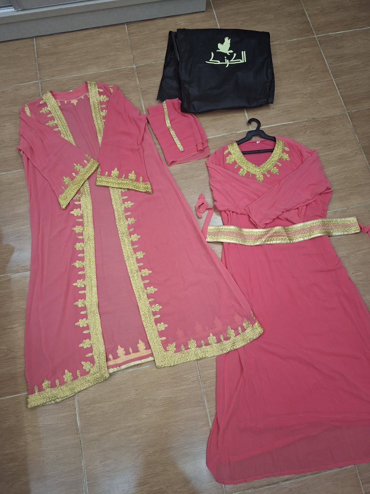 Al Karnak Luxury Pink Gold Embroidered Kaftan Abaya Dress Set 3XL Excellent