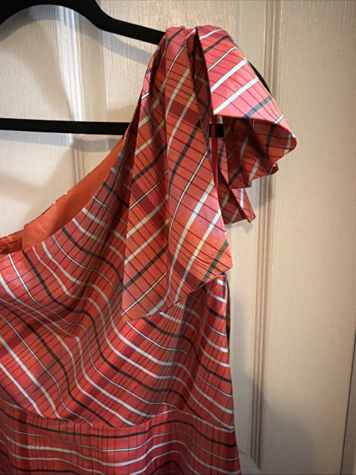 NWT J. Crew Rust Plaid One Shoulder Silk Blend Bow Detail Dress Sz 10 Easter