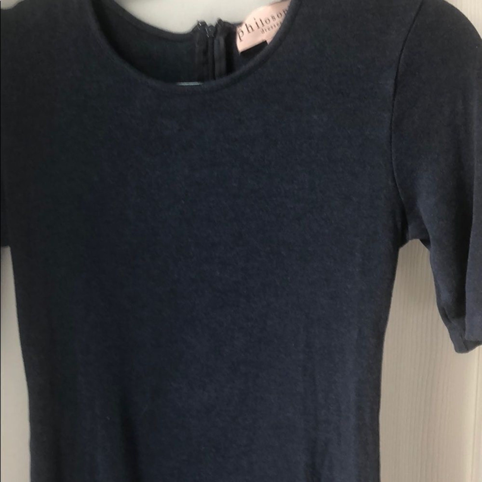 Philosophy navy rayon & spandex blend heather business casual dress S