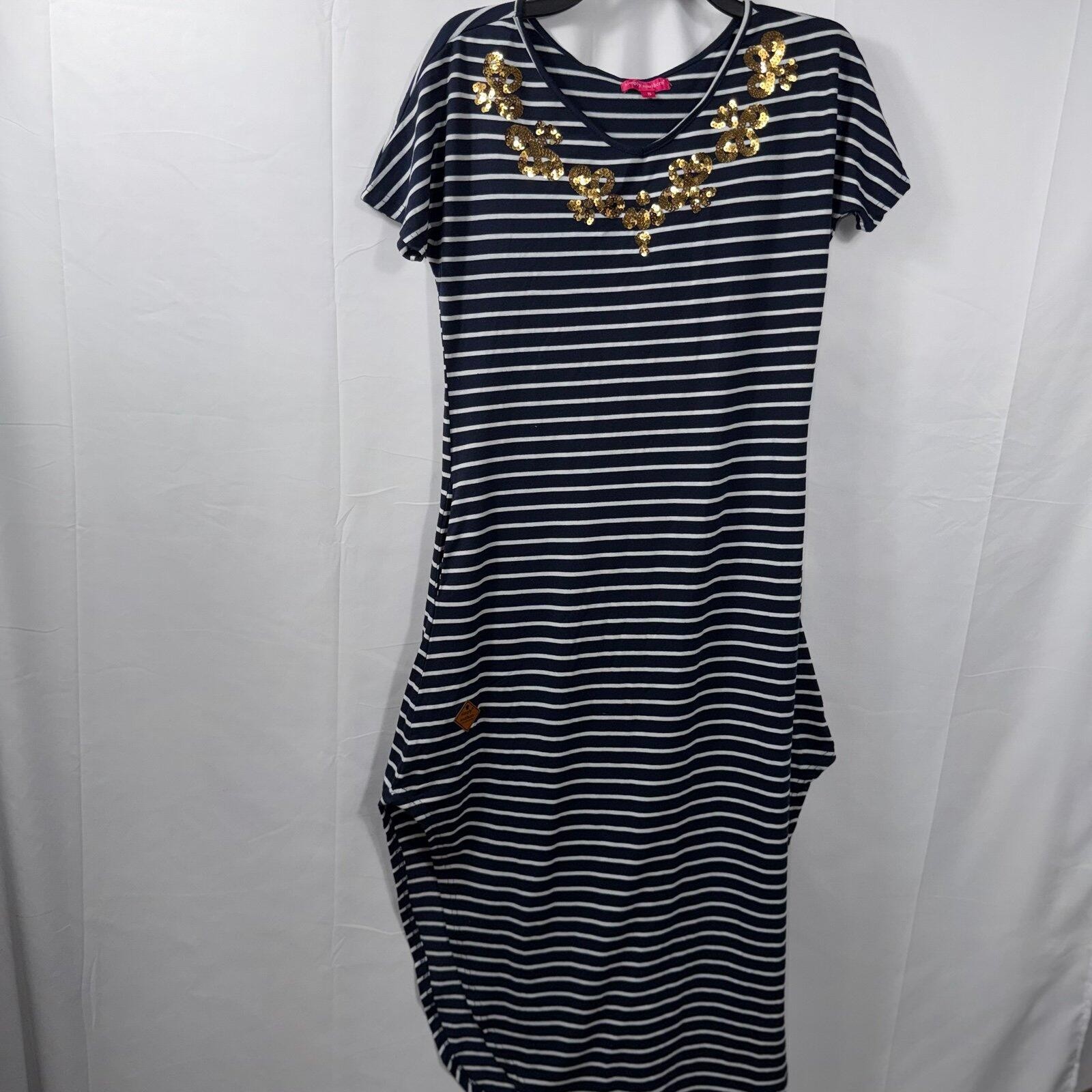 Simply Southern Navy Striped Sequin Accent Midi Dress Size Small