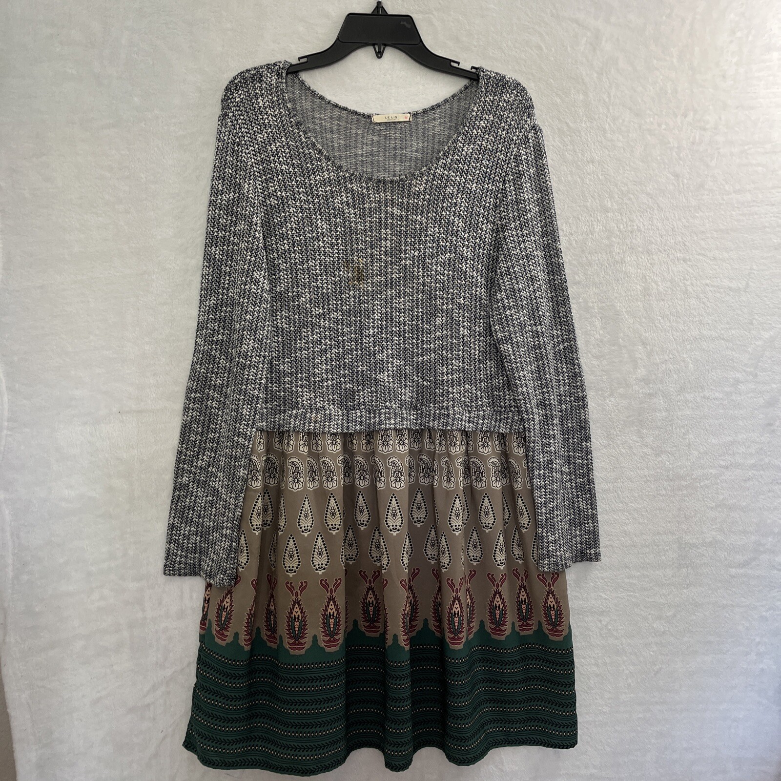 Le Lis Dress Womans Large Geometric Multicolor Semi Sheer Long Sleeve Flaw