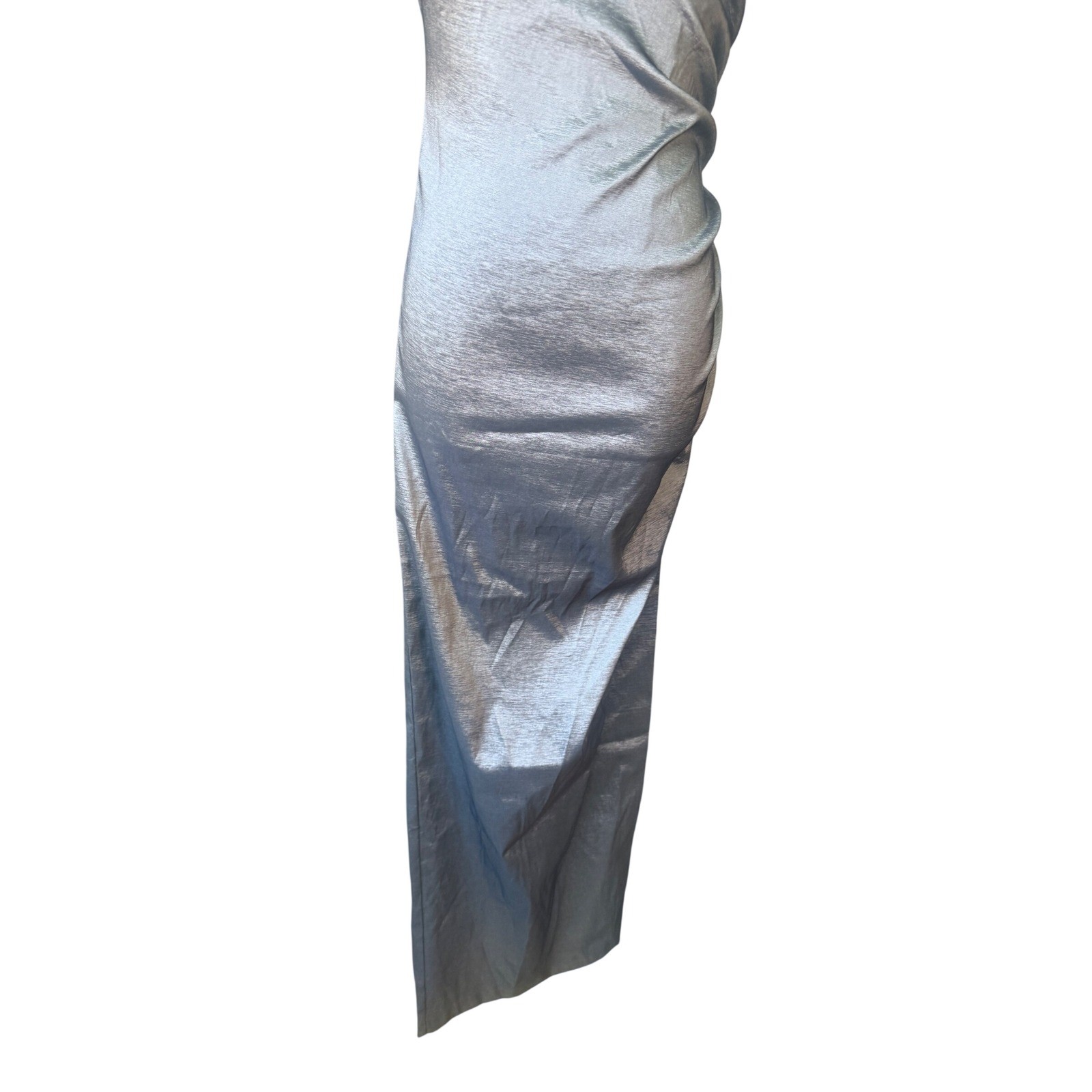 XSCAPE Long Formal One Shoulder Evening Dress Size 4 Ruffle Gunmetal Column