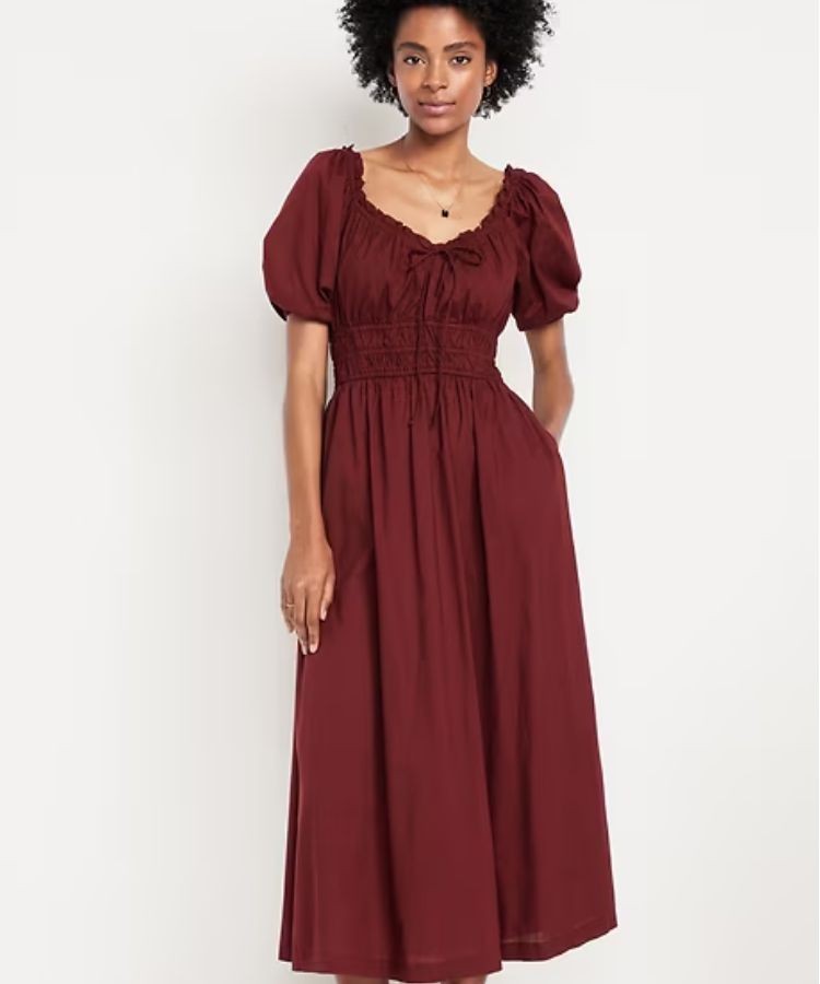 NWT Old Navy Fit & Flare Puff-Sleeve Midi Dress Size M/T In Clove