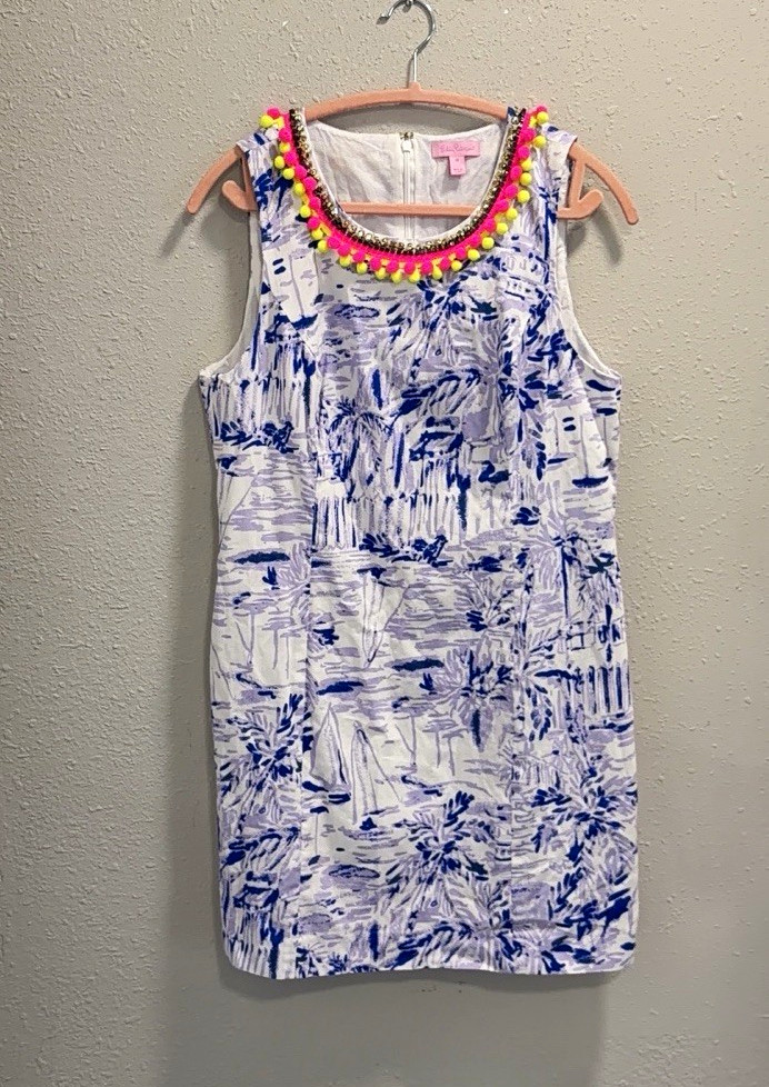 Lilly Pulitzer size-14 Mila Shift Tiki Pom Pom Purple Dress