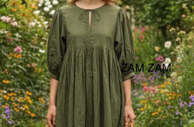 Solid Color Cotton Dress | Comfortable Daily Wear Short Dress