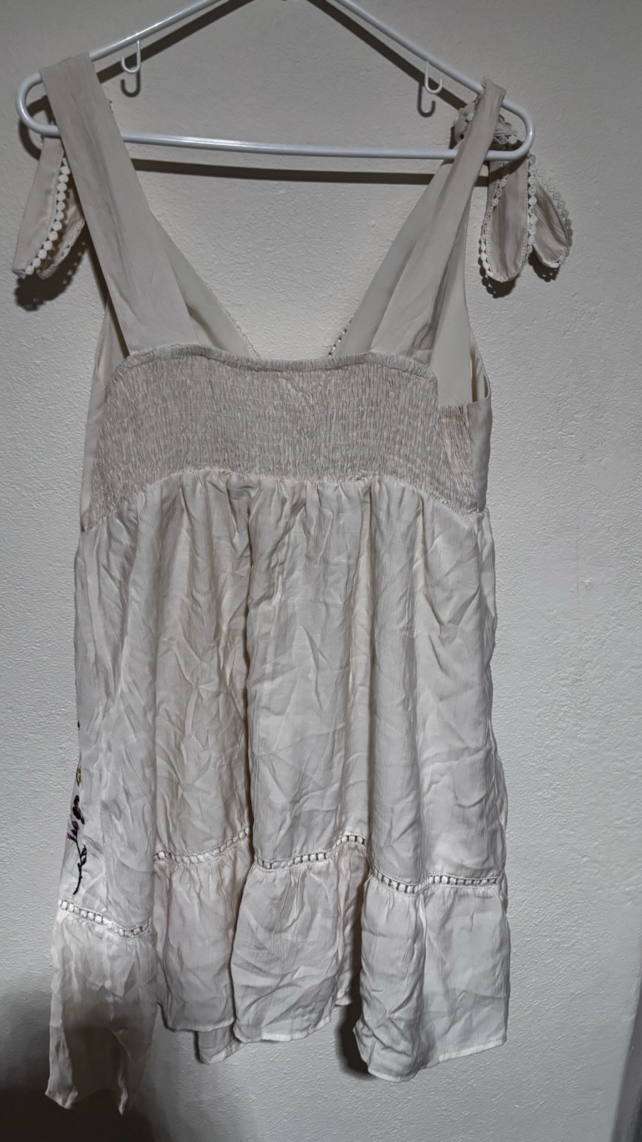 MAKEMECHIC White Floral Embroidered Smocked V-Neck Strappy Sundress XL