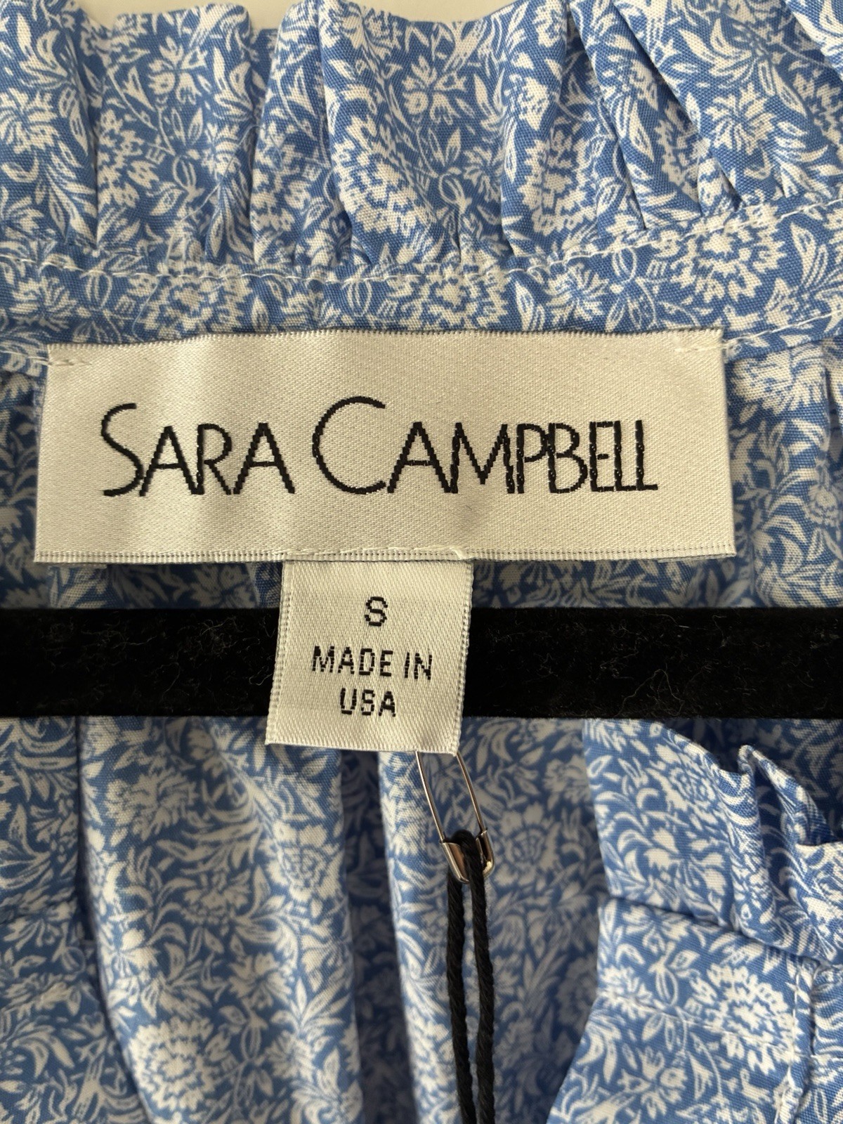 Sara Campbell Chantel Organic Cotton Dress French Blue Floral Size S NWT