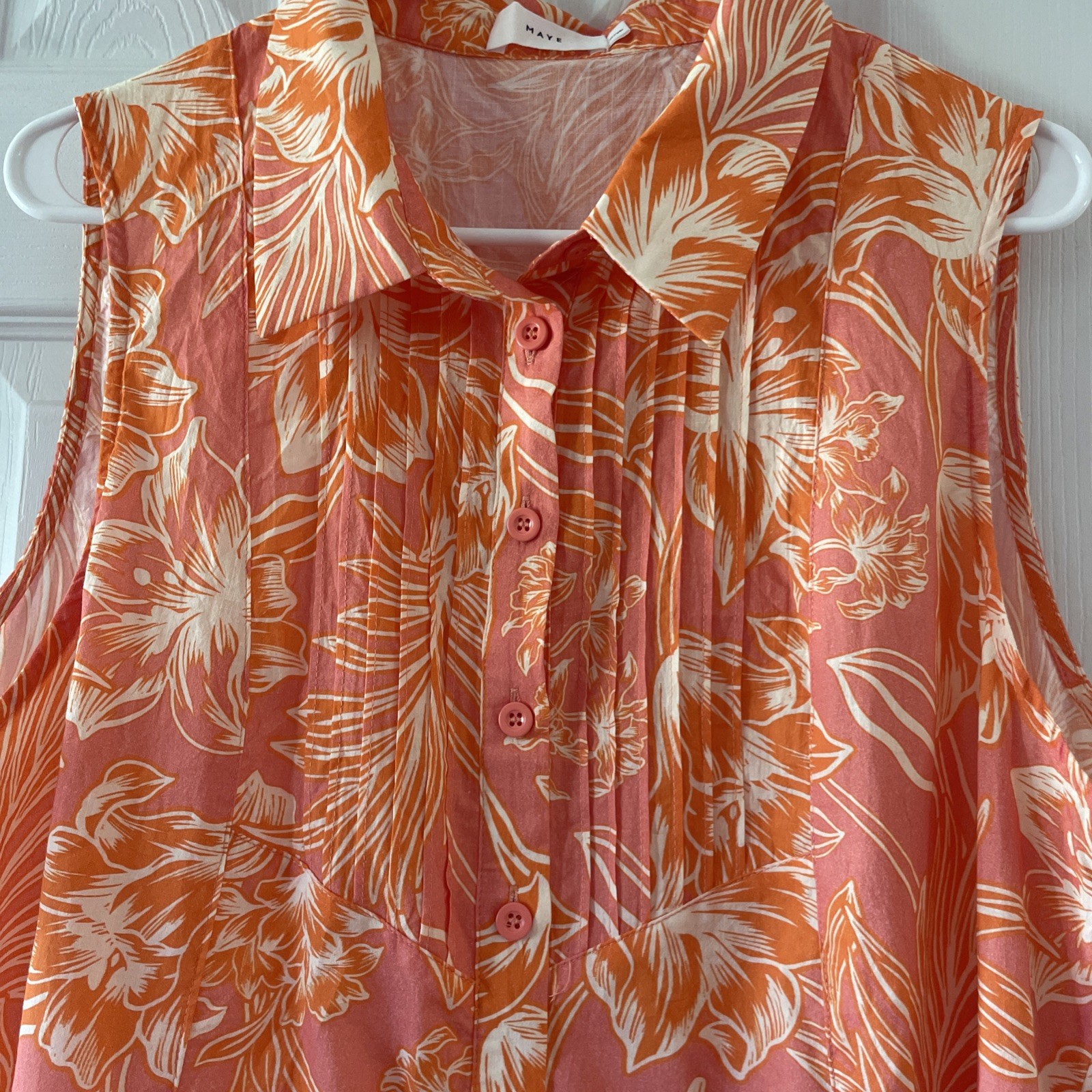 MAYE Corinne Dress Sleeveless Midi Collared Pockets Pin-tuck Floral Cotton2XL