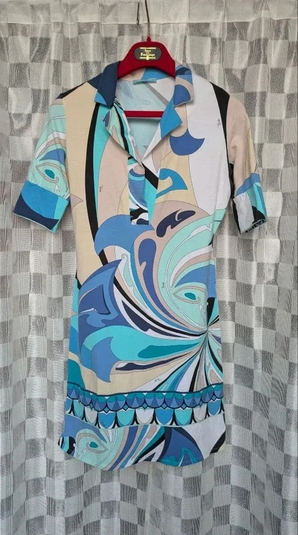 Emilio Pucci Stretch Skipper Tunic Short Dress Multicolor Blue Cotton US4 IT38